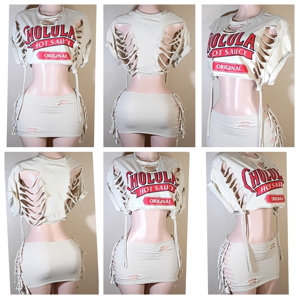 Cholula Hot Sauce Custom Graphic Fringe Tshirt Skirt Set